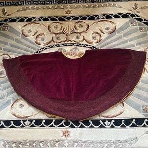 Elegant Burgundy Christmas Tree Skirt w/ Gold Trim by Marsha Blanke 100% Cotton